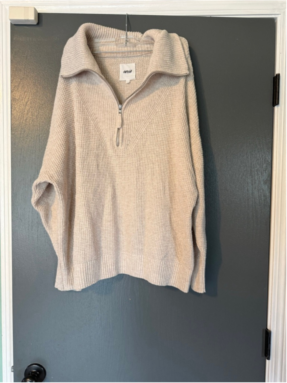 Women's Aerie Beige Quarter-Zip Knit Sweater L
